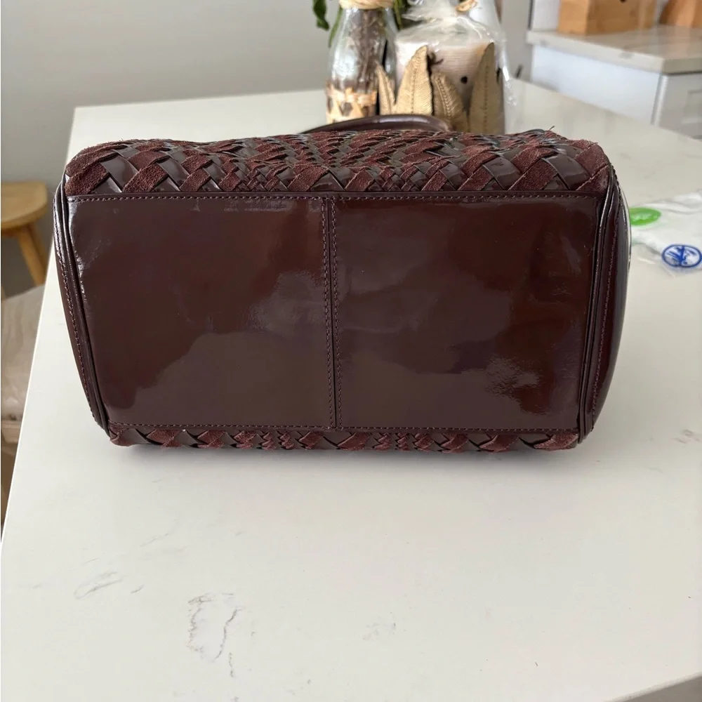 Brown Leather Satchel with Woven Design Cole Haan beuty! Like new beutiful - Picture 3 of 5